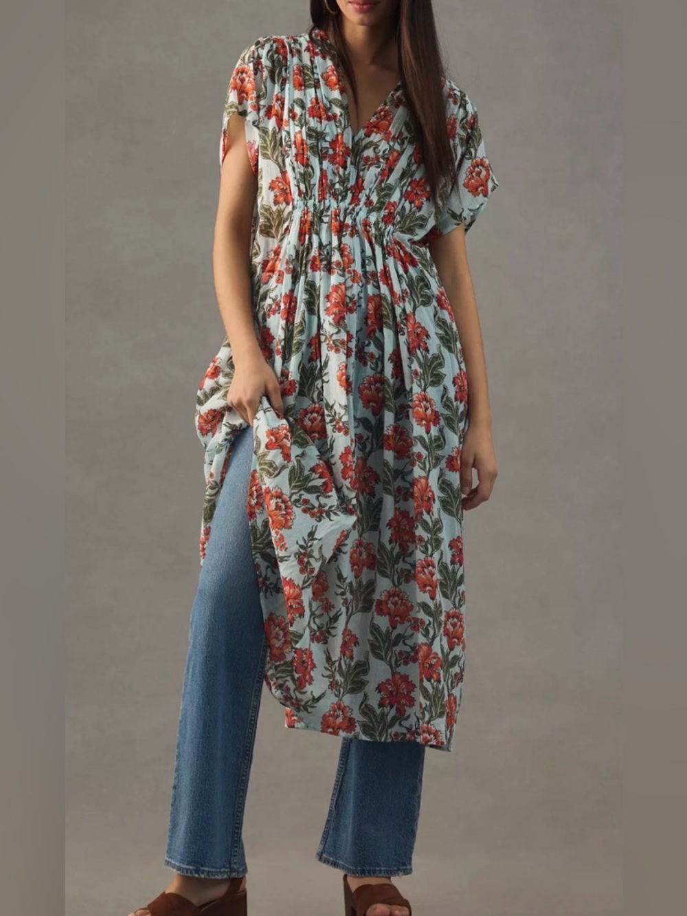 Anthropologie V-Neck Floral Kaftan